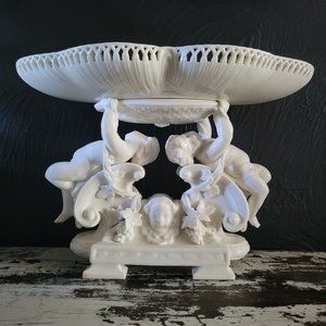 Vintage Porcelain Centerpiece Bowl, Pedestal Bowl with Putti / Cherubs